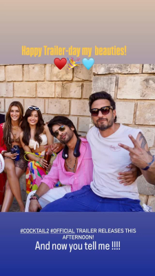Shahid Kapoor Cocktail 2 trailer Instagram story
Keywords: Cocktail2offsets