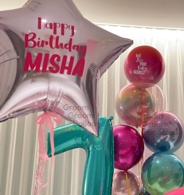 Misha Kapoor 7th birthday decorations. Credit - Grromgroomballon
