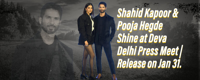 Shahid Kapoor and Pooja Hegde at the Delhi press meet for Deva promotions, posing for paparazzi in stylish outfits.