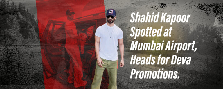 Shahid Kapoor in a white T-shirt and green cargo pants posing at Mumbai airport.